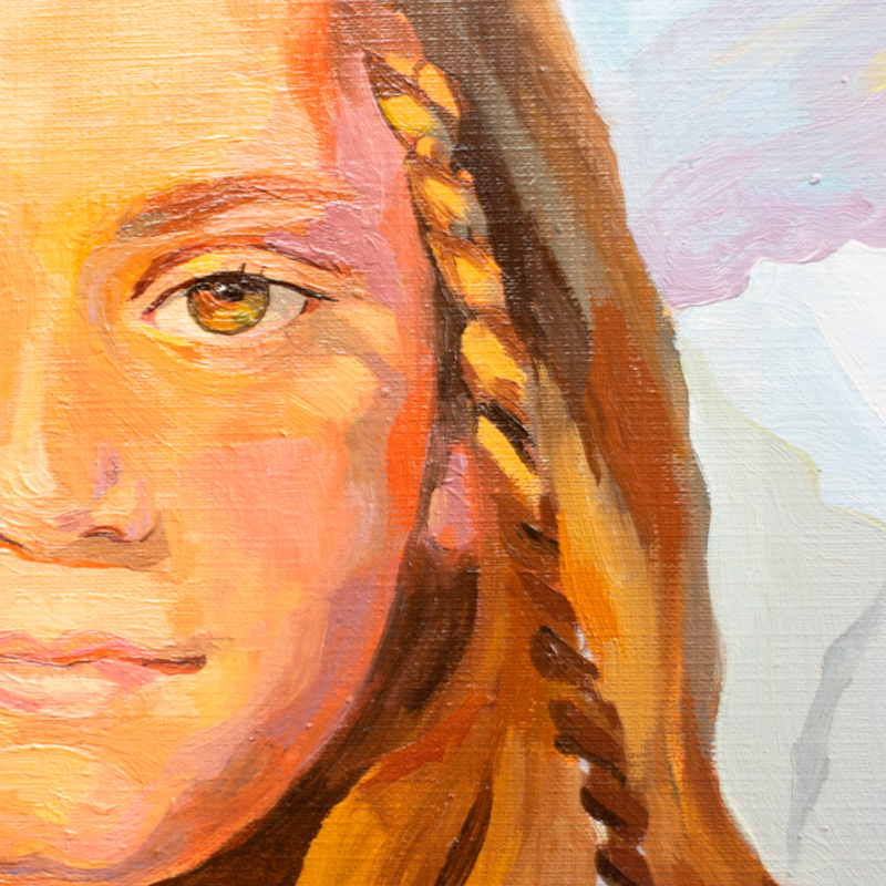 Retrato personalizado pintado al óleo sobre lienzo, detalle