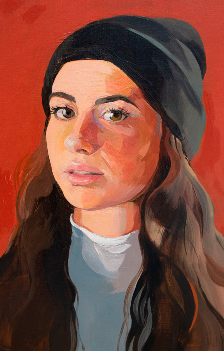 Retrato de adolescente pintado al óleo sobre lienzo